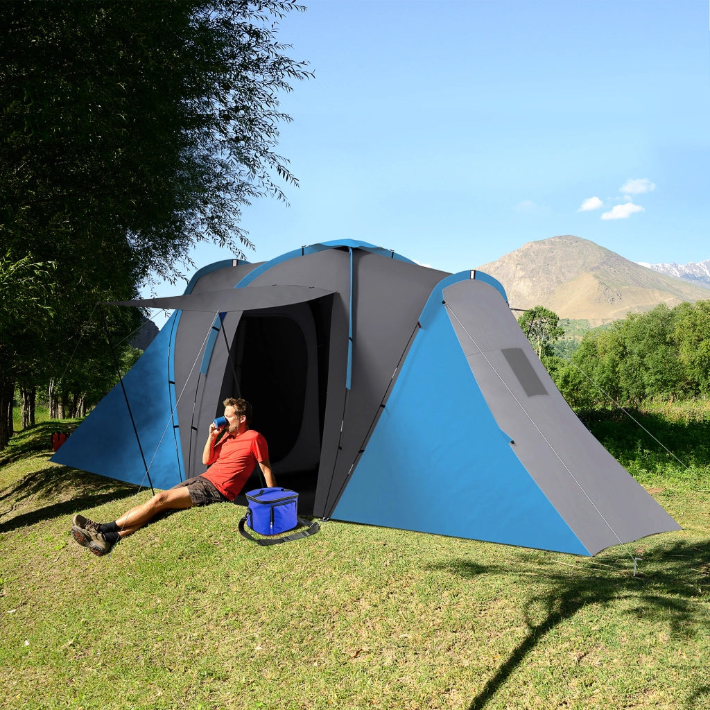 Tenda Tunnel 4-6 Persone Impermeabile 2000mm ¨C Xylo ¨C 2 Camere da Letto Grigio Blu