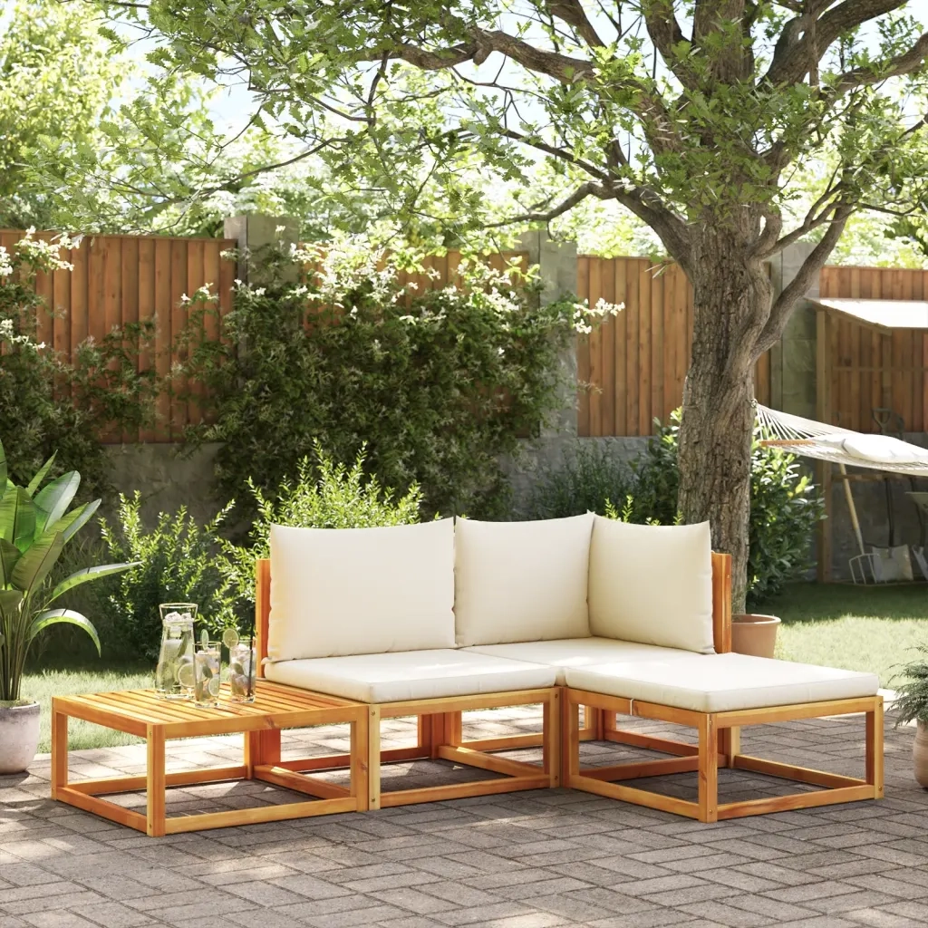 Set di divani da giardino 4 pezzi con cuscini in legno di acacia e corda