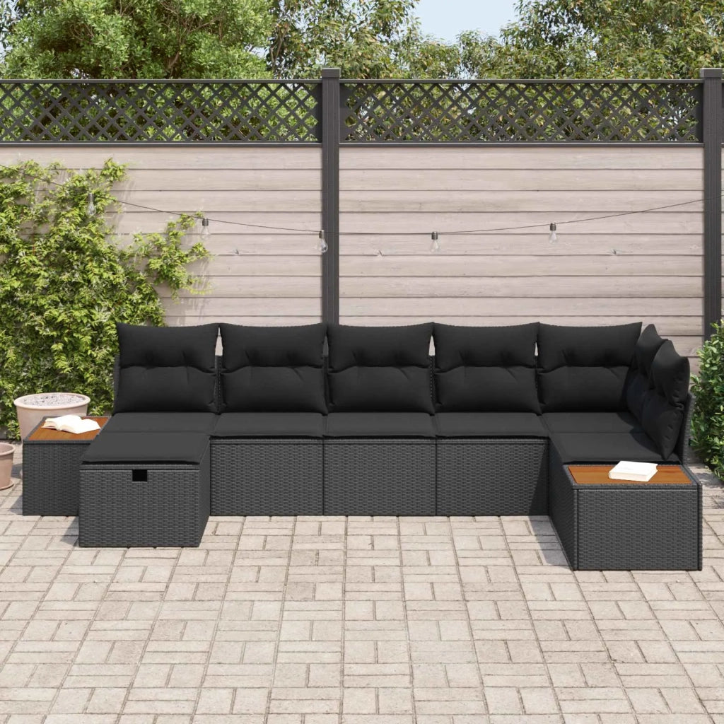 Set Divano da Giardino con cuscino 7 pcs Nero Poly Rattan 3360972
