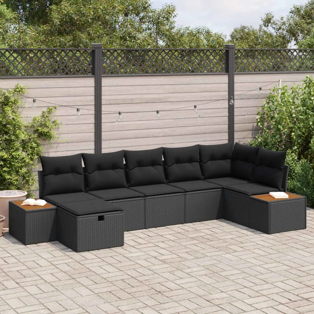 Set Divano da Giardino con cuscino 7 pcs Nero Poly Rattan 3360972