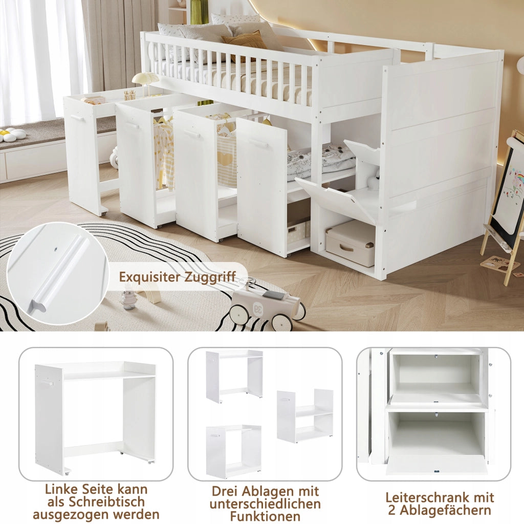 Letto a castello con scrivania e armadio - Xylo - 90x200 - Bianco