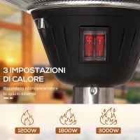 Fungo Riscaldante da Esterno con 3 Temperature e Altezza Regolabile in Acciaio e Alluminio, Argento