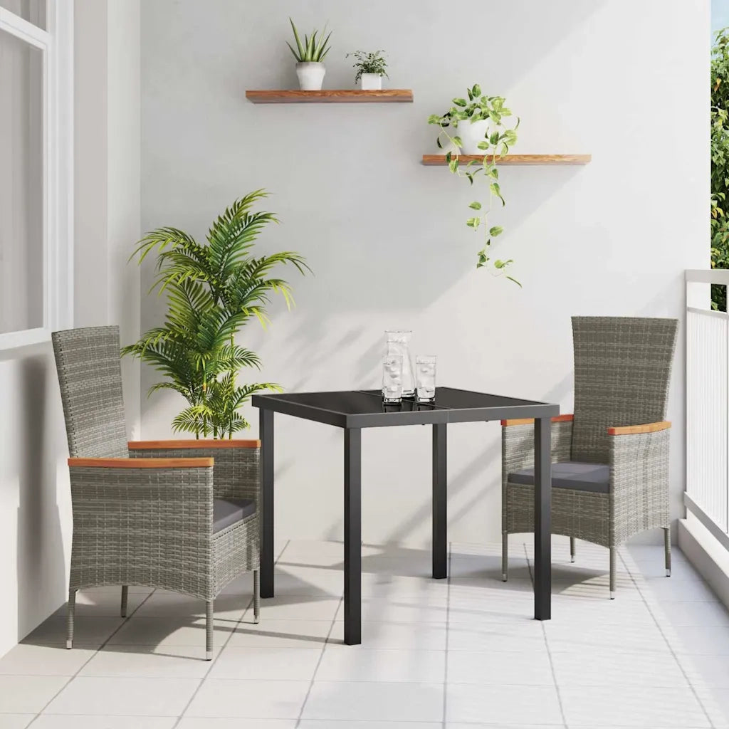 Set da Pranzo per Giardino con cuscino 3 pcs Grigio