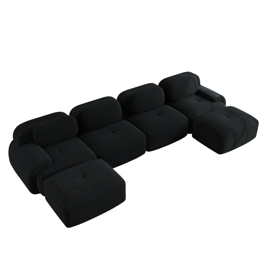 Divano Modulare U a Posti ¨C MINIMAL ¨C Nero, Tessuto Cordato, Braccioli Larghi