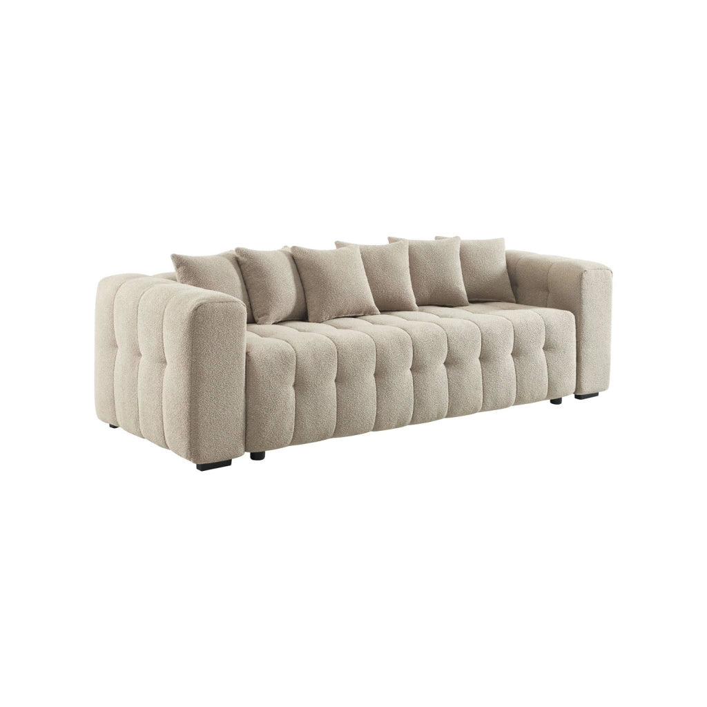 Divano letto in bouclé compresso testurizzato con contenitore, beige