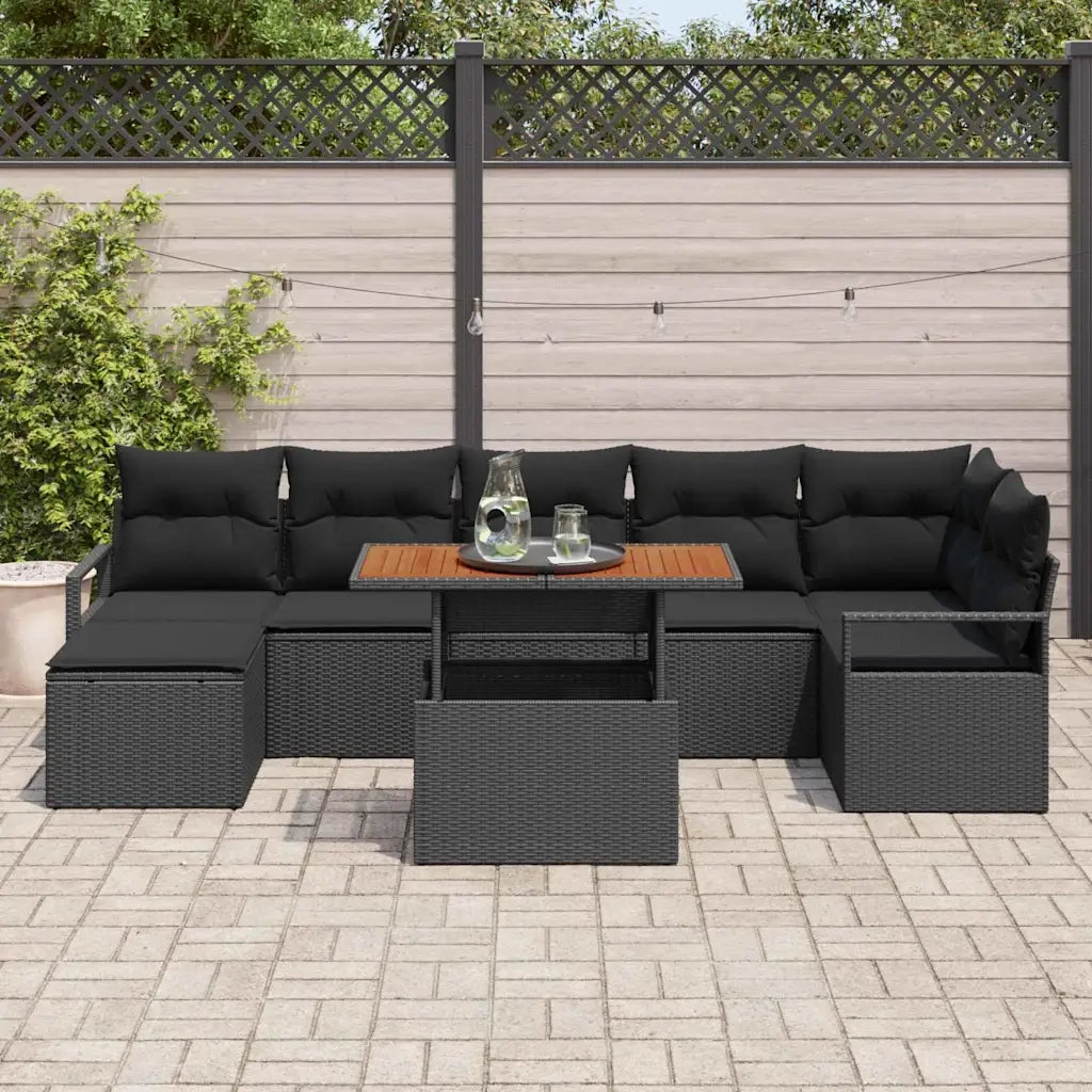 Set da Pranzo per Giardino con cuscino 8 pcs Nero e Marrone