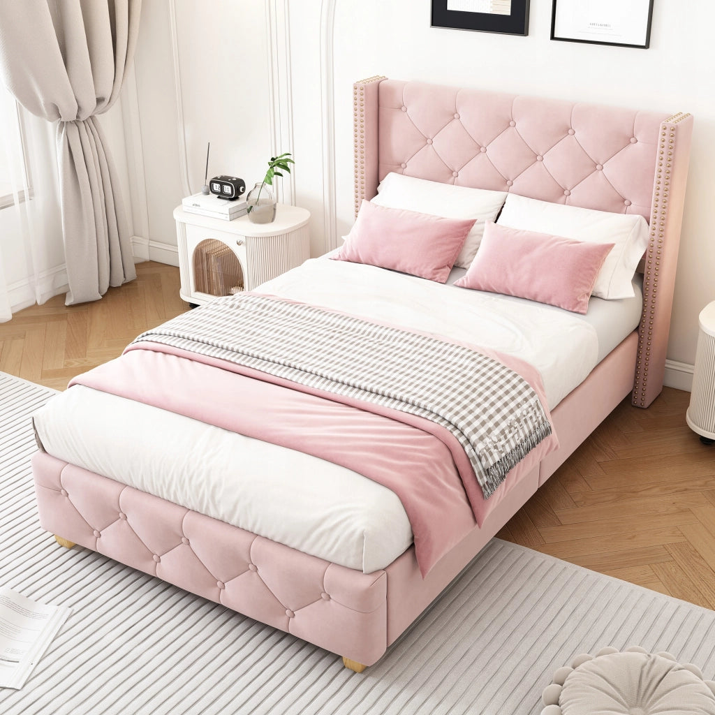 Letto imbottito 90x200 - Xylo - rosa velluto