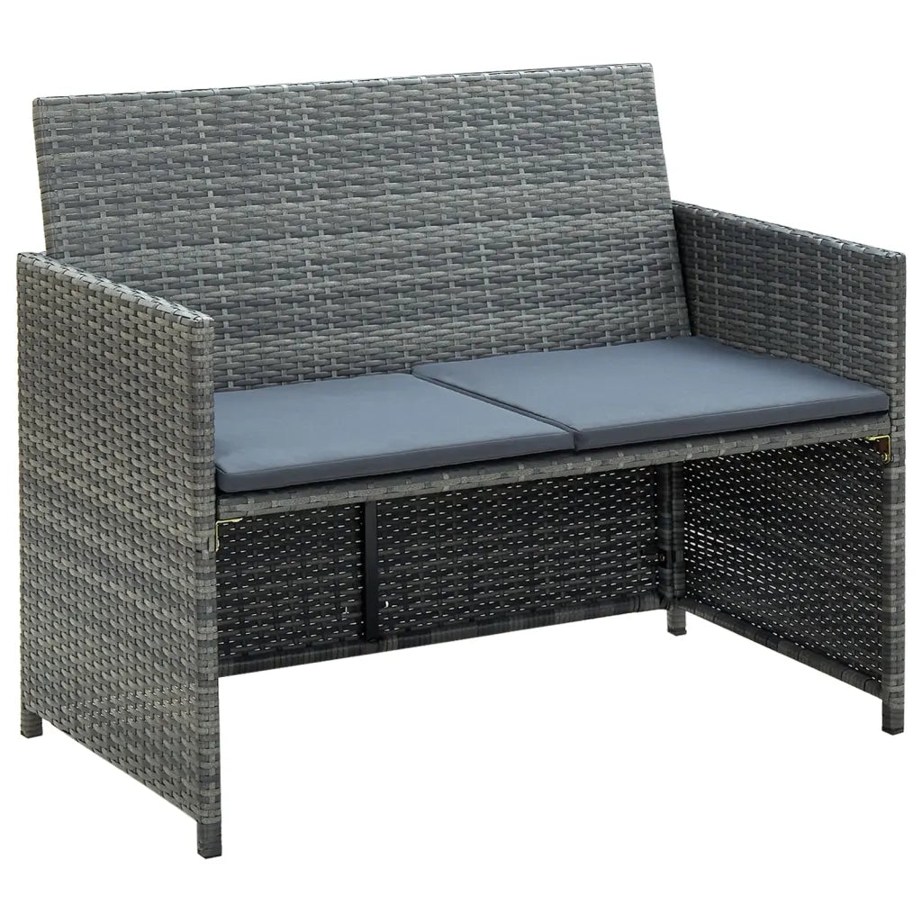 Set Divani da Giardino 4 pz con Cuscini in Polyrattan Grigio 43909
