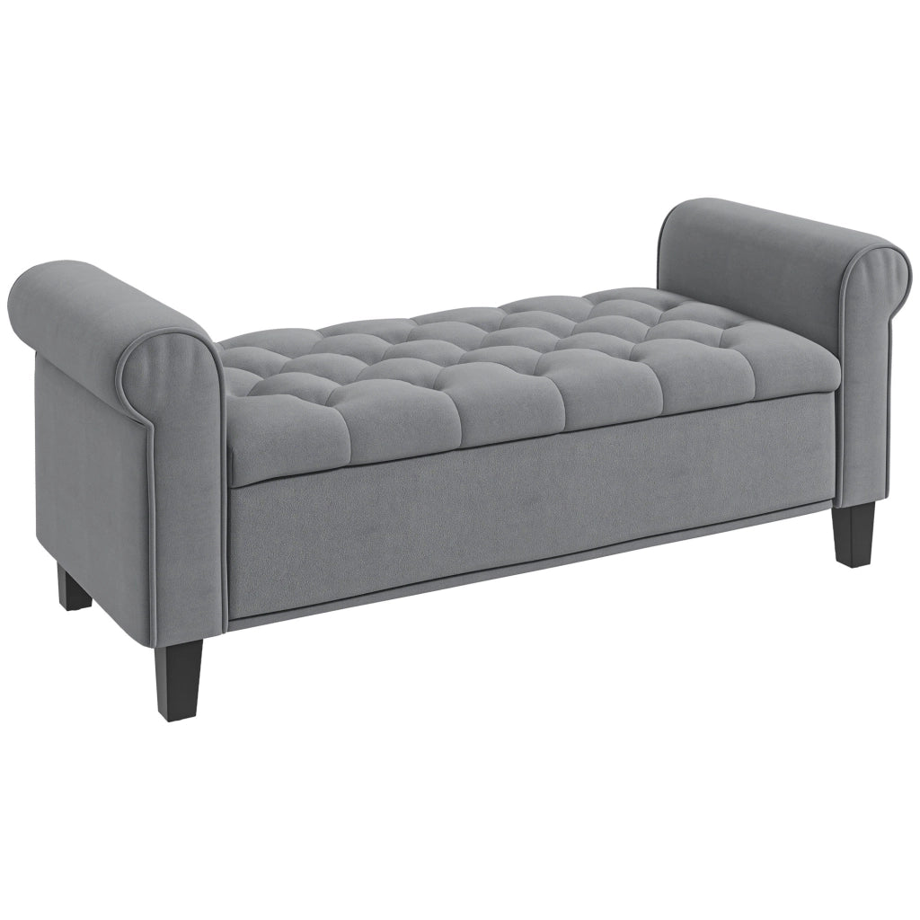 Pouf contenitore imbottito in tessuto velluto ¨C Minimal ¨C grigio 126x48.5x57 cm