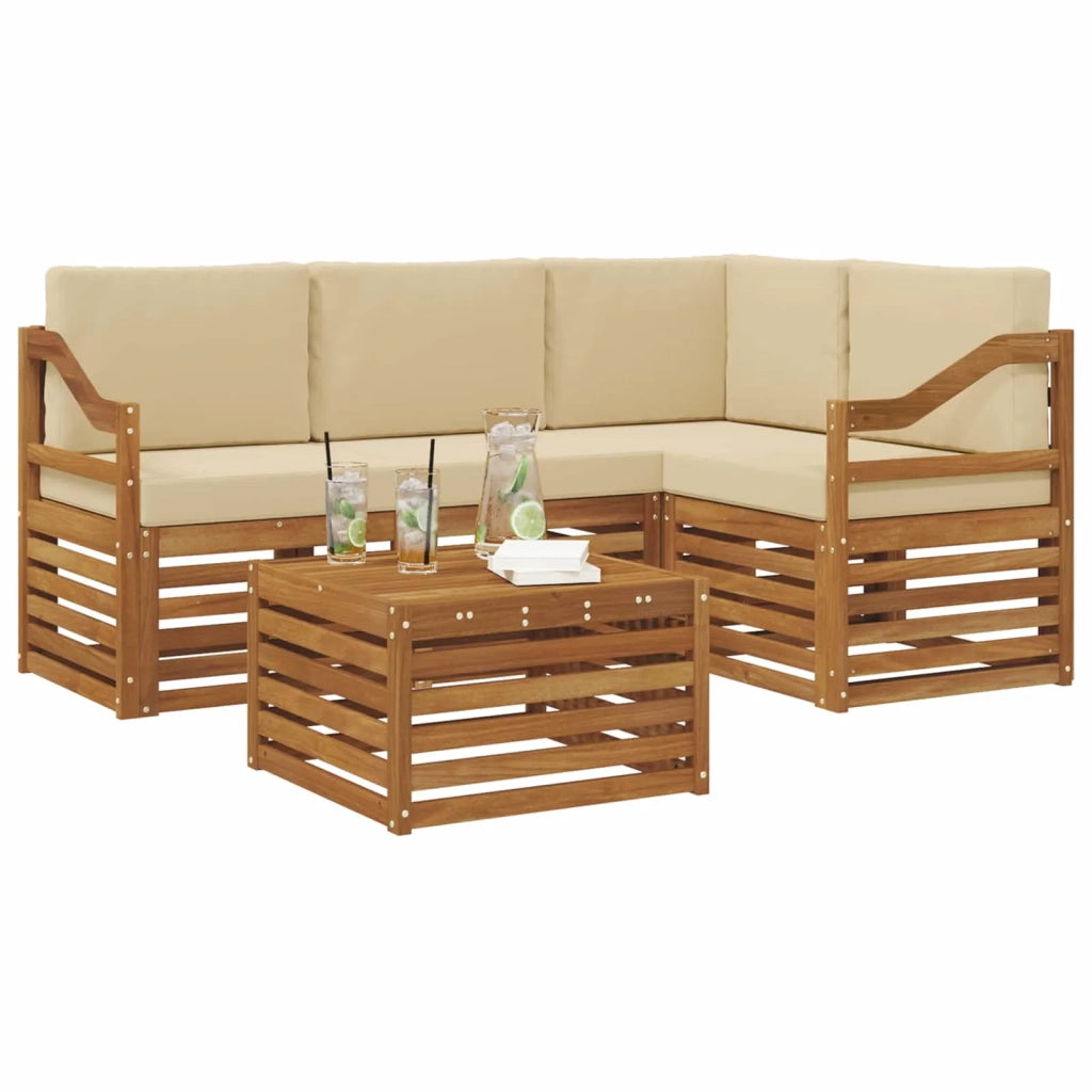 Set di divani da esterno 5 pz Naturale e Beige Poliestere 3374788