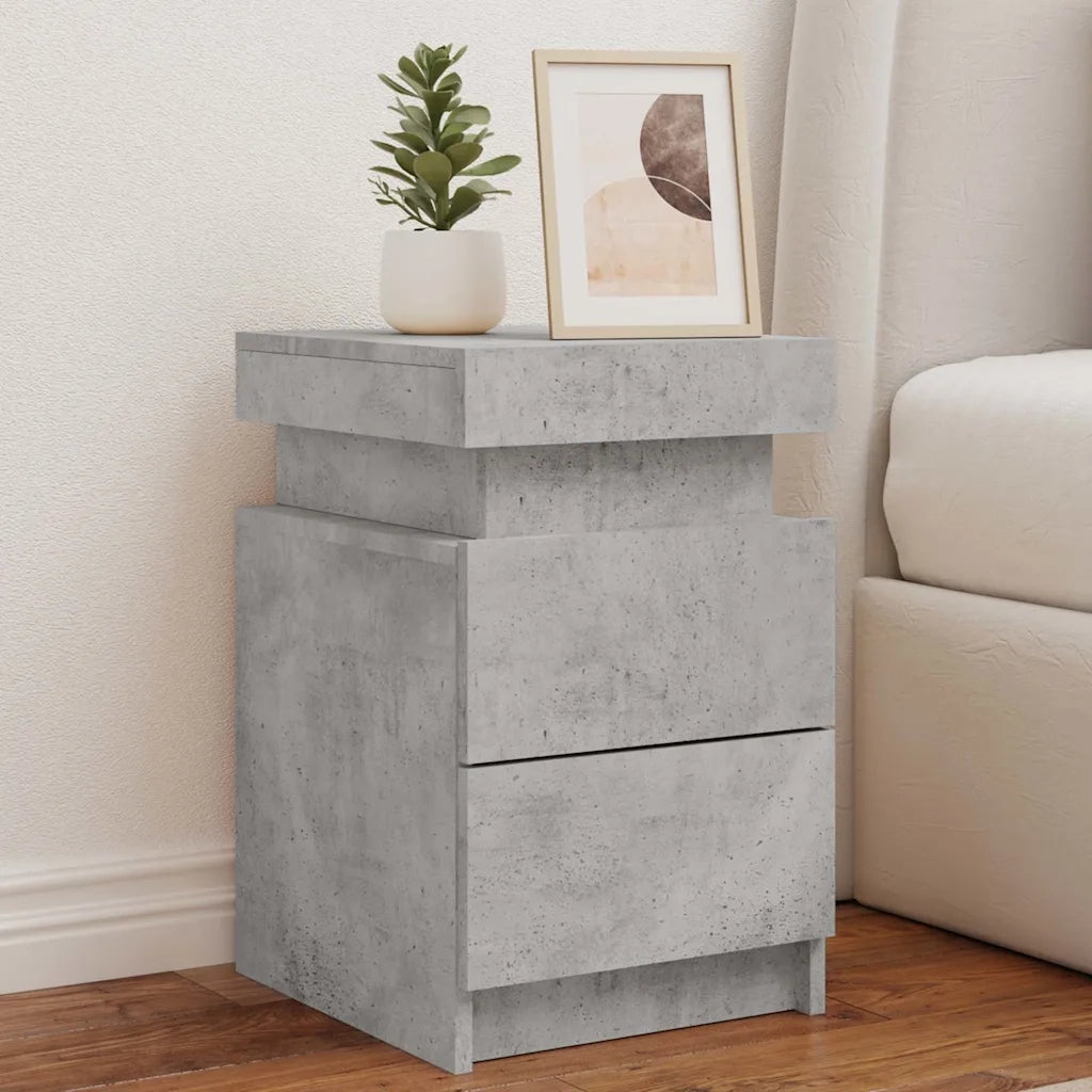 Set di 2 Comodini | Armadio da Notte | Mobiletto da notte con Luci LED Grigio Cemento 35x39x55 cm