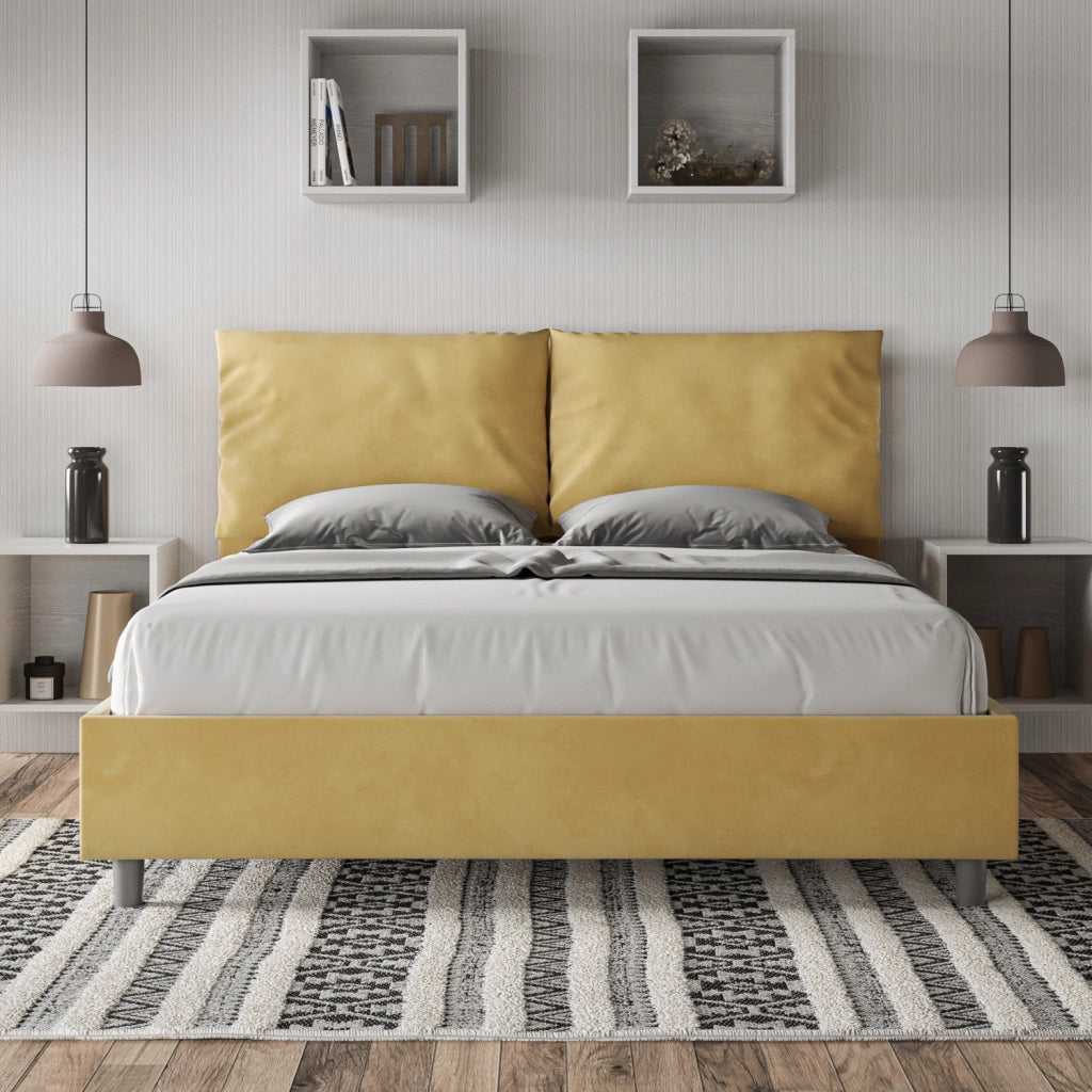 BS COM Letto matrimoniale senza rete imbottito 160x190 microfibra ocra