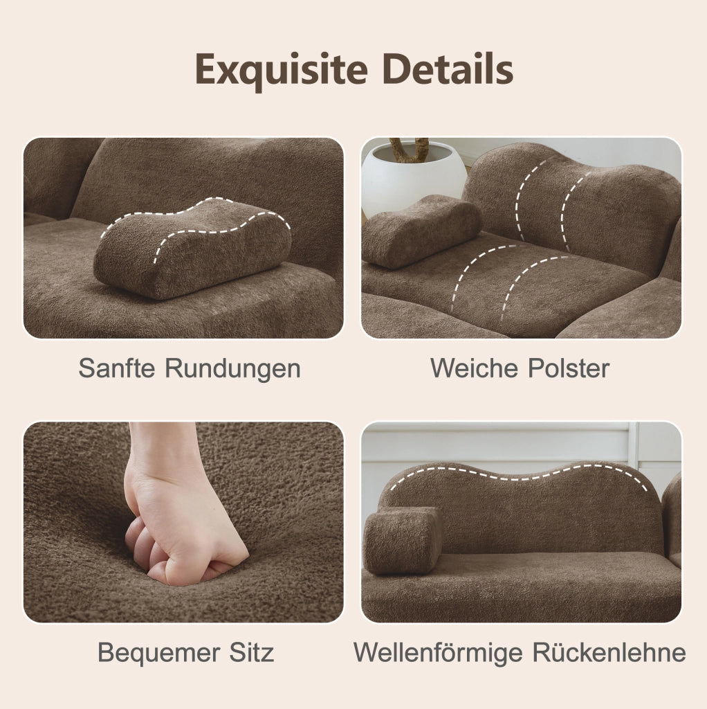 Divano angolare modulare 4 posti con pouf; 384x167x70 cm in velluto marrone