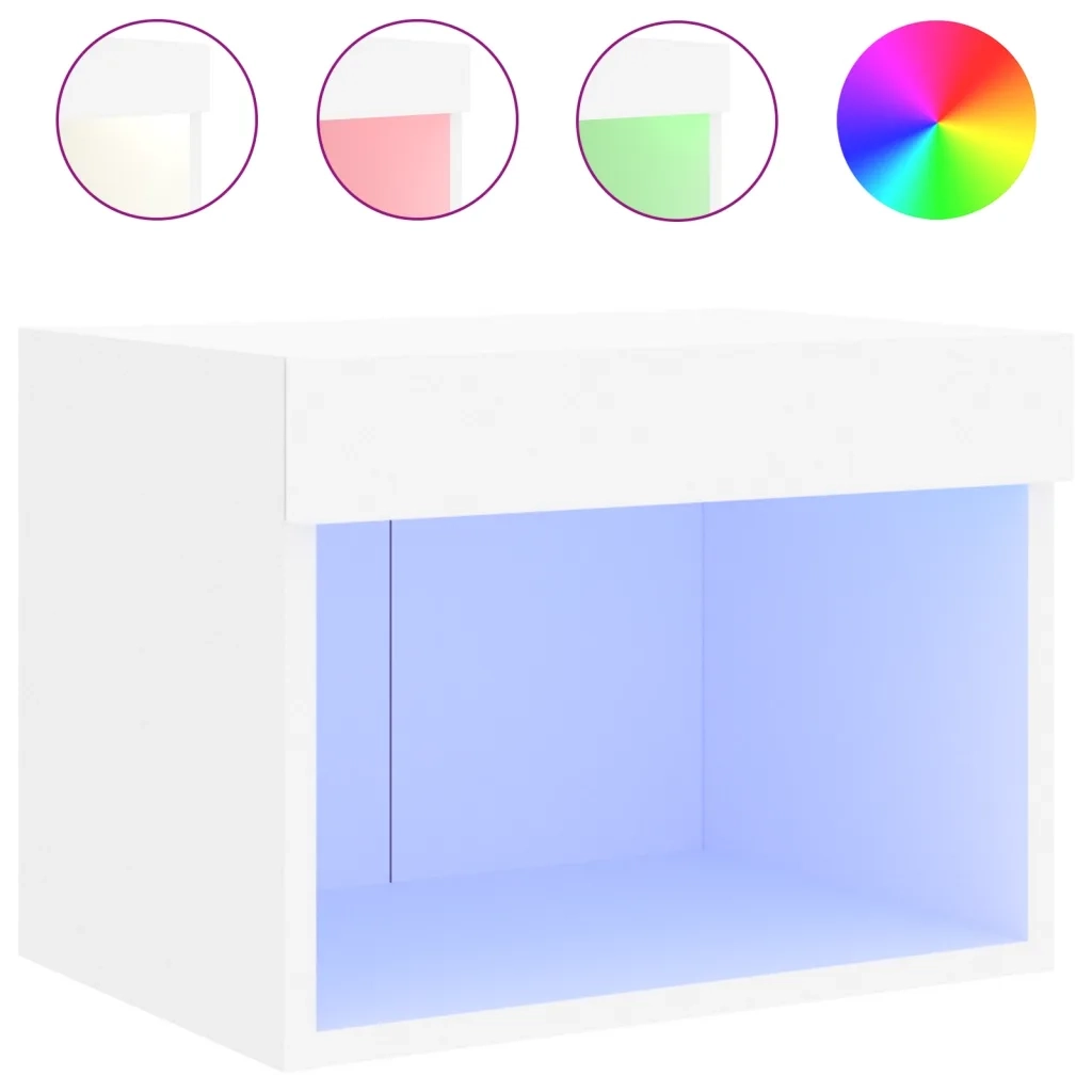Set di 2 Comodini | Armadio da Notte | Mobiletto da notte con Luci LED a Parete Bianchi