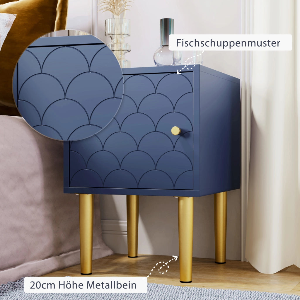 COMODINO 35x35x51 cm Marineblau in legno e metallo