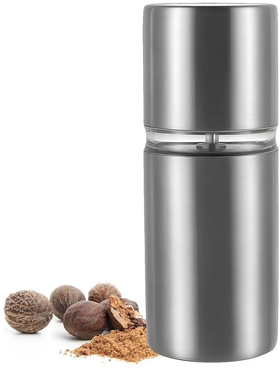 Molitore di noce moscata in acciaio inox liscio, molitore di noce moscata premium, rasoio per noce moscata con contenitore di conservazione per il noce moscata in polvere più fine