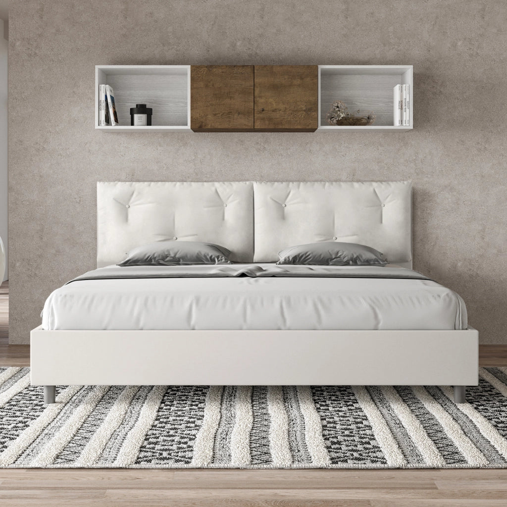 BS COM Letto matrimoniale king size senza rete imbottito 200x210 similpelle bianco
