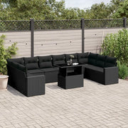 Set Divani da Giardino 11 pz con Cuscini in Polyrattan Nero
