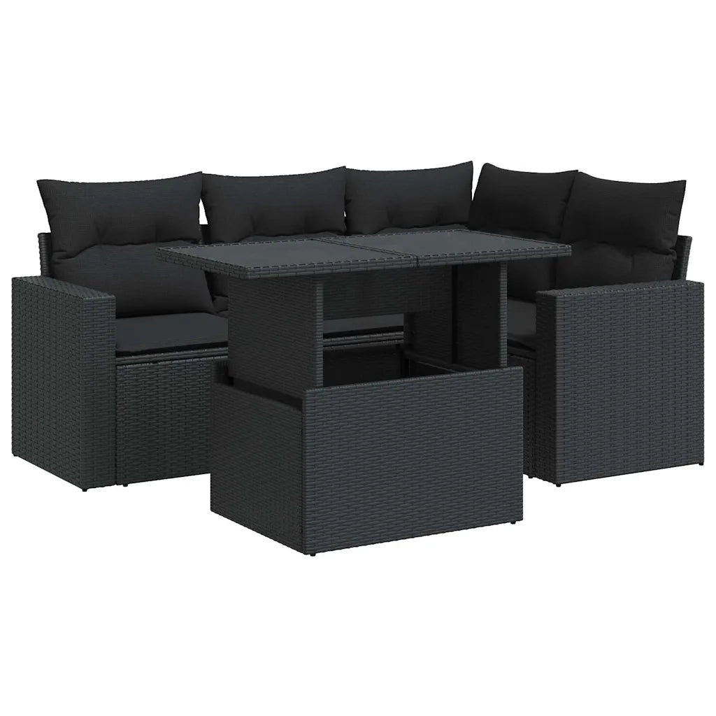 Set Divani da Giardino 5 pz con Cuscini in Polyrattan Nero 3326306