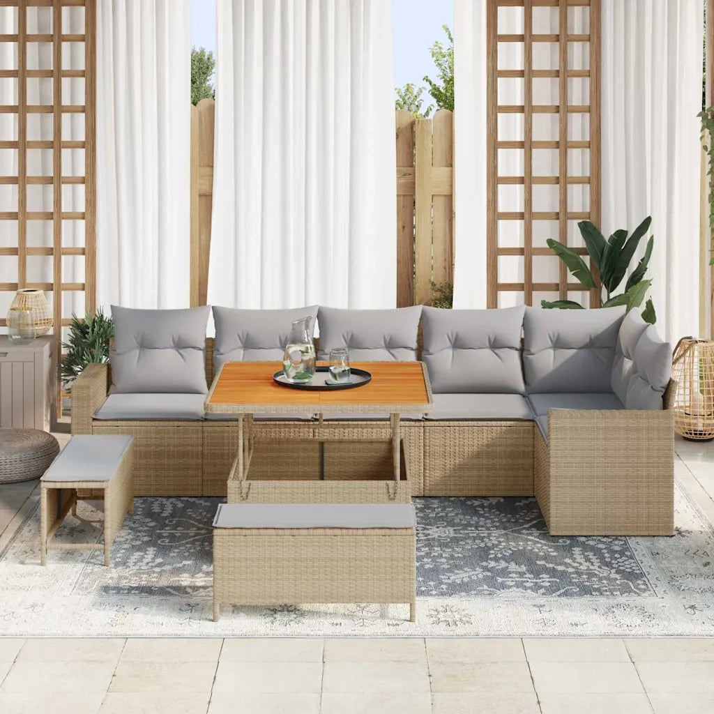 Set Divano da Giardino 11 pcs Beige e Grigio Chiaro polyrattan