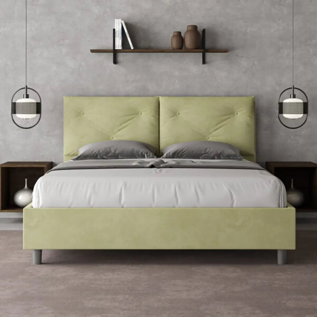 Letto matrimoniale con rete imbottito 160x190 microfibra tè verde Appia