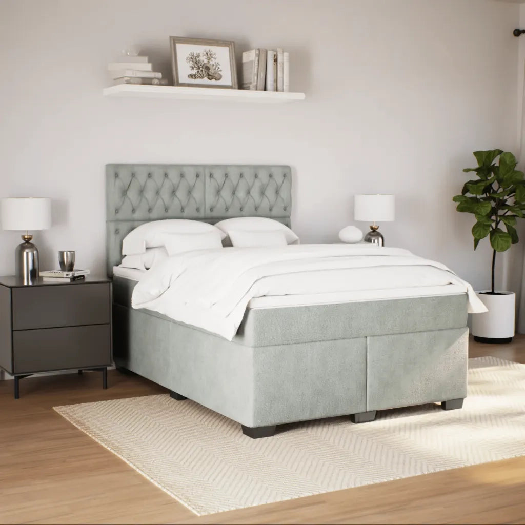 Giroletto a Molle con Materasso Grigio Chiaro 140x190cm Velluto 3290912