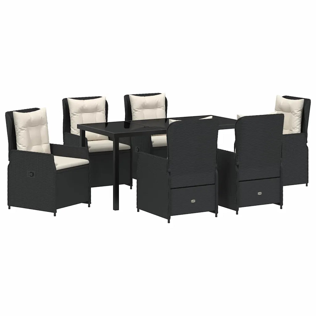 Set da Pranzo per Giardino 7 pcs Nero polyrattan