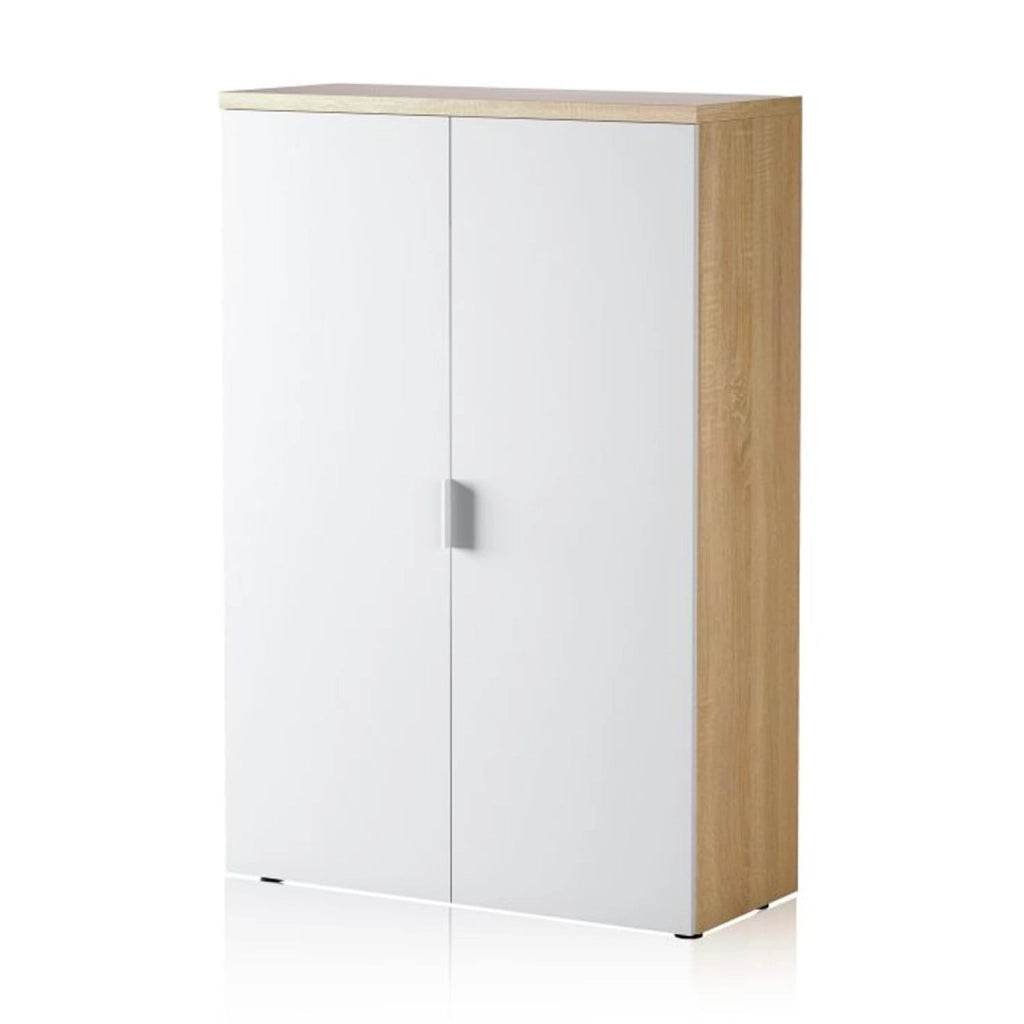 Armadio Armadietto Multiuso A Due Ante Con Ripiani Regolabili Mobile Salvaspazio In Melaminico Per Casa Ufficio E Lavanderia Ingresso 80 X 119 X 33 Cm Bianco Opaco E Rovere