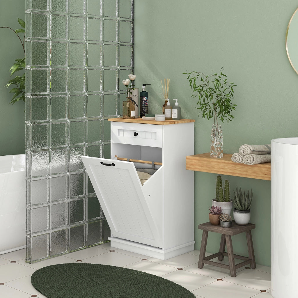 Mobiletto Bagno con Cesto e Cassetto ¨C Zephmum ¨C Bianco Legno