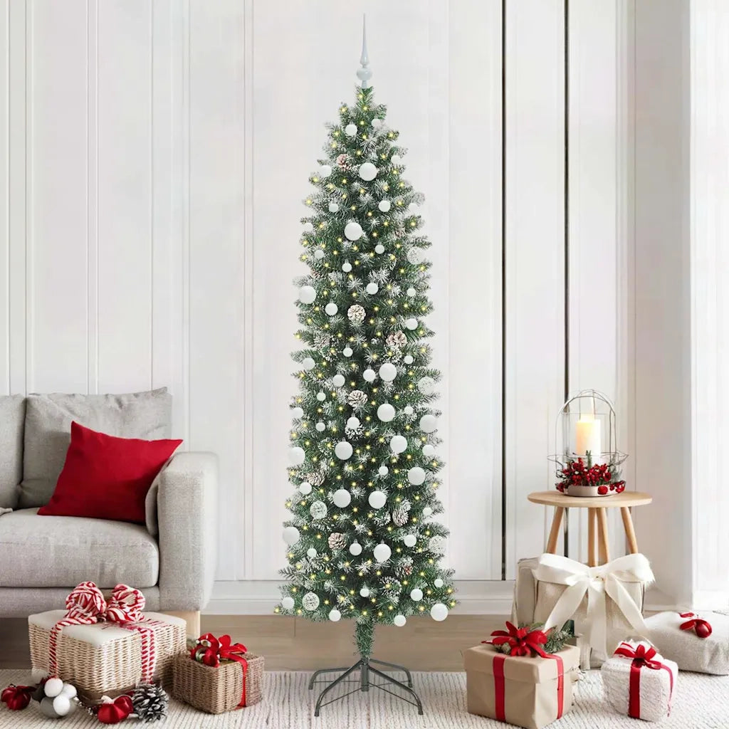 Albero di Natale Artificiale Sottile Verde e Bianco 210 cm 3395308