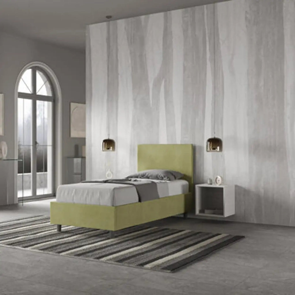 Letto singolo contenitore imbottito 80x200 microfibra tè verde Adele