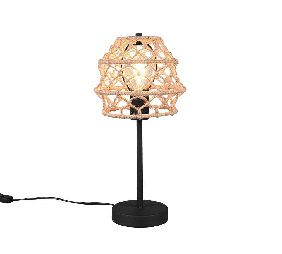 Lampada da tavolo, canapa e metallo, naturale e nero, H 42 cm, Hive
