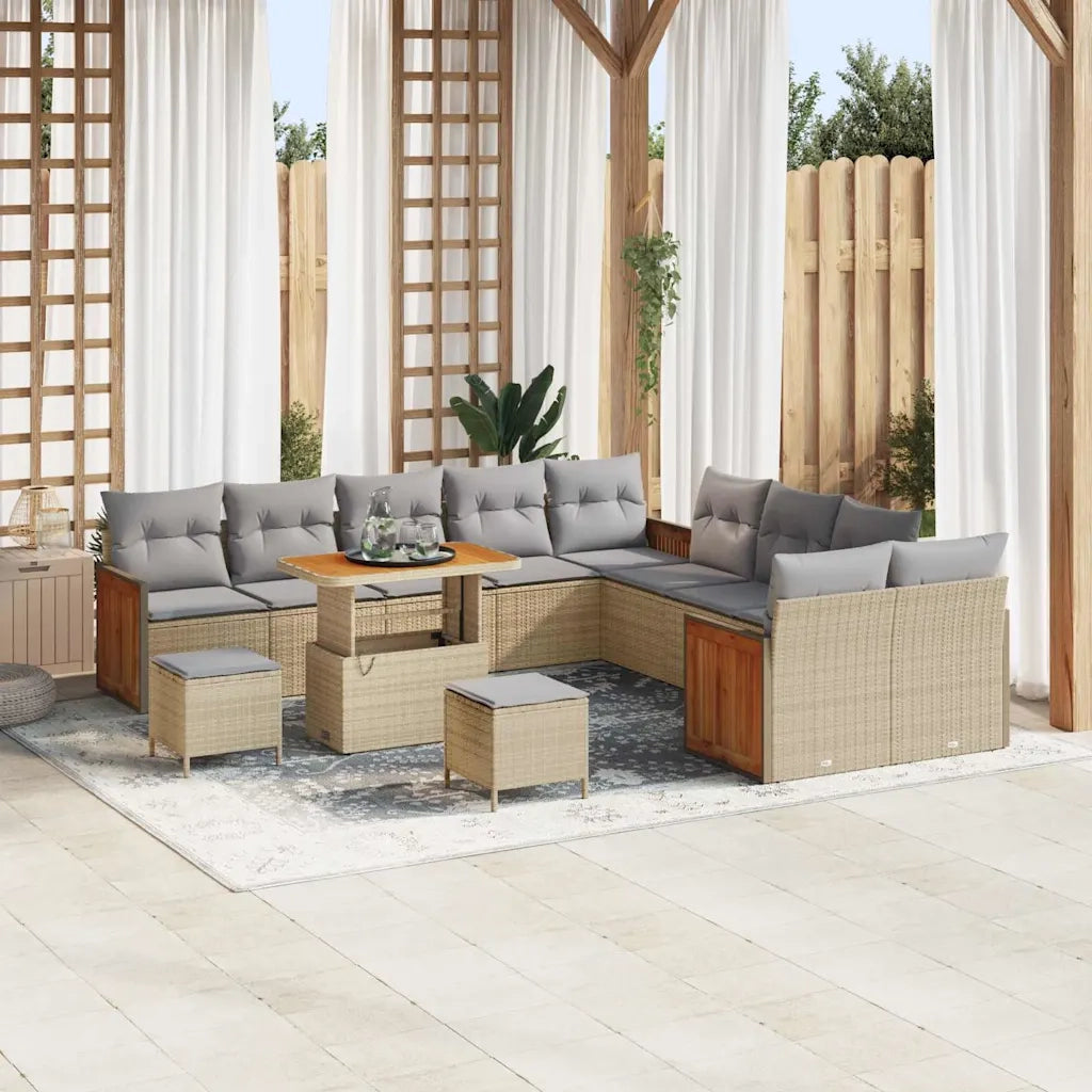 Set Divano da Giardino con cuscino 13 pcs Beige e Grigio Chiaro