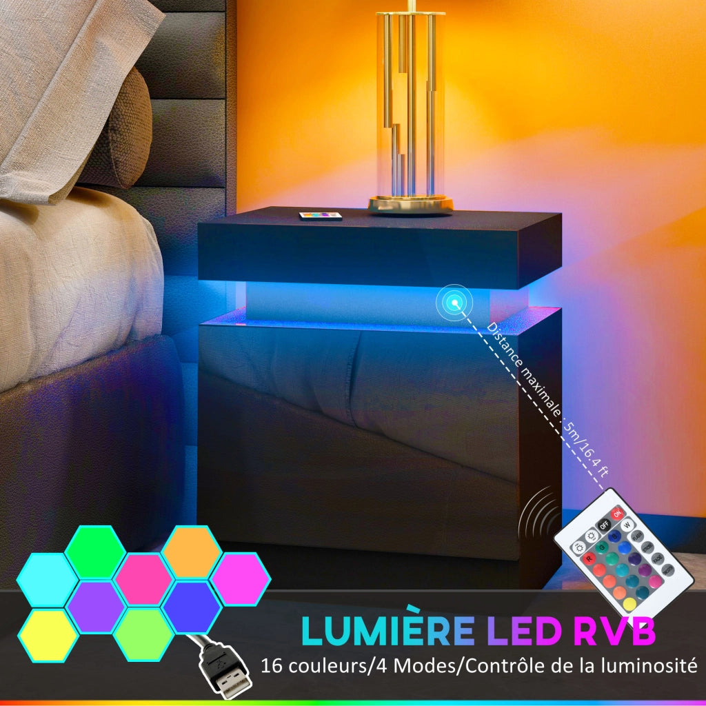 Comodino con luce LED RGB e 2 cassetti ¨C Minimal ¨C nero