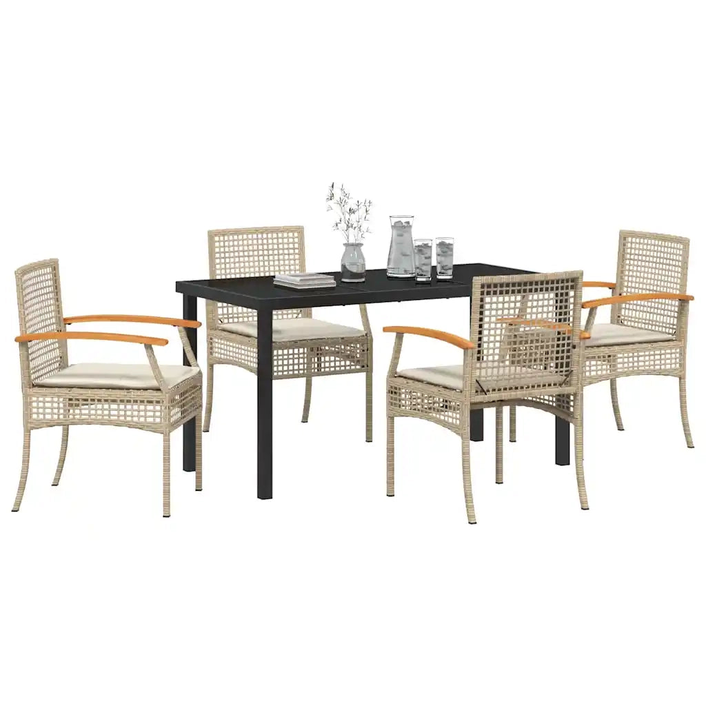 Set da Pranzo per Giardino 5 pcs Beige polyrattan
