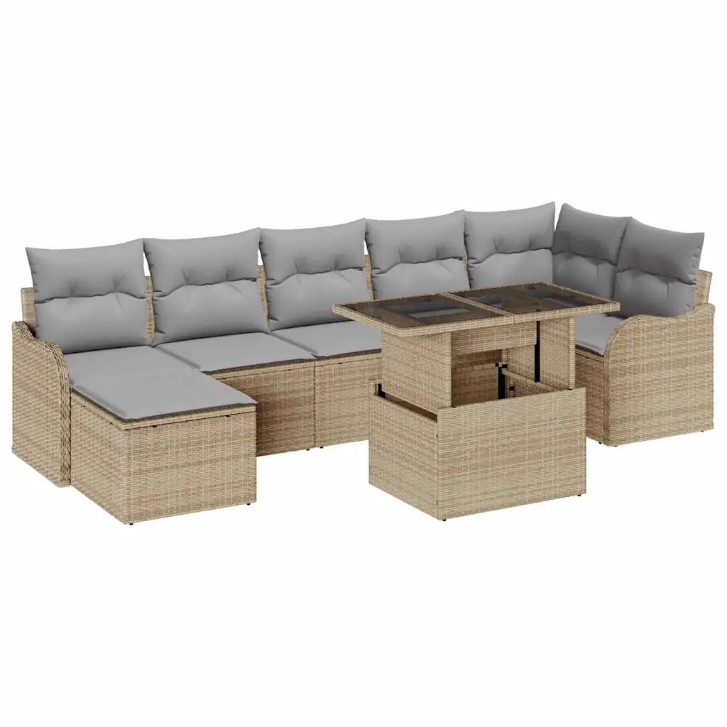 Set Divano da Giardino con cuscino 8 pcs Beige Poly Rattan