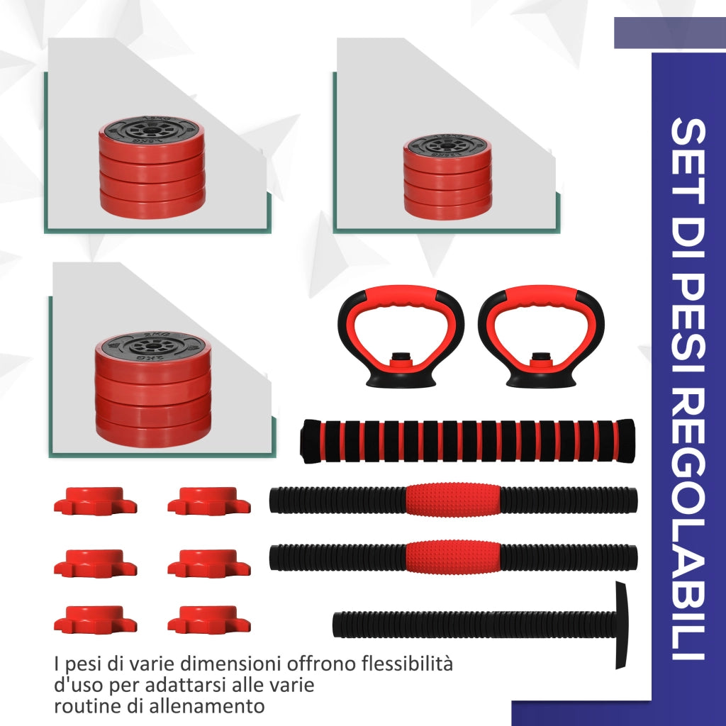 Set Pesi da Palestra 4 in 1 ¨C Minimal ¨C 20 kg, Rosso