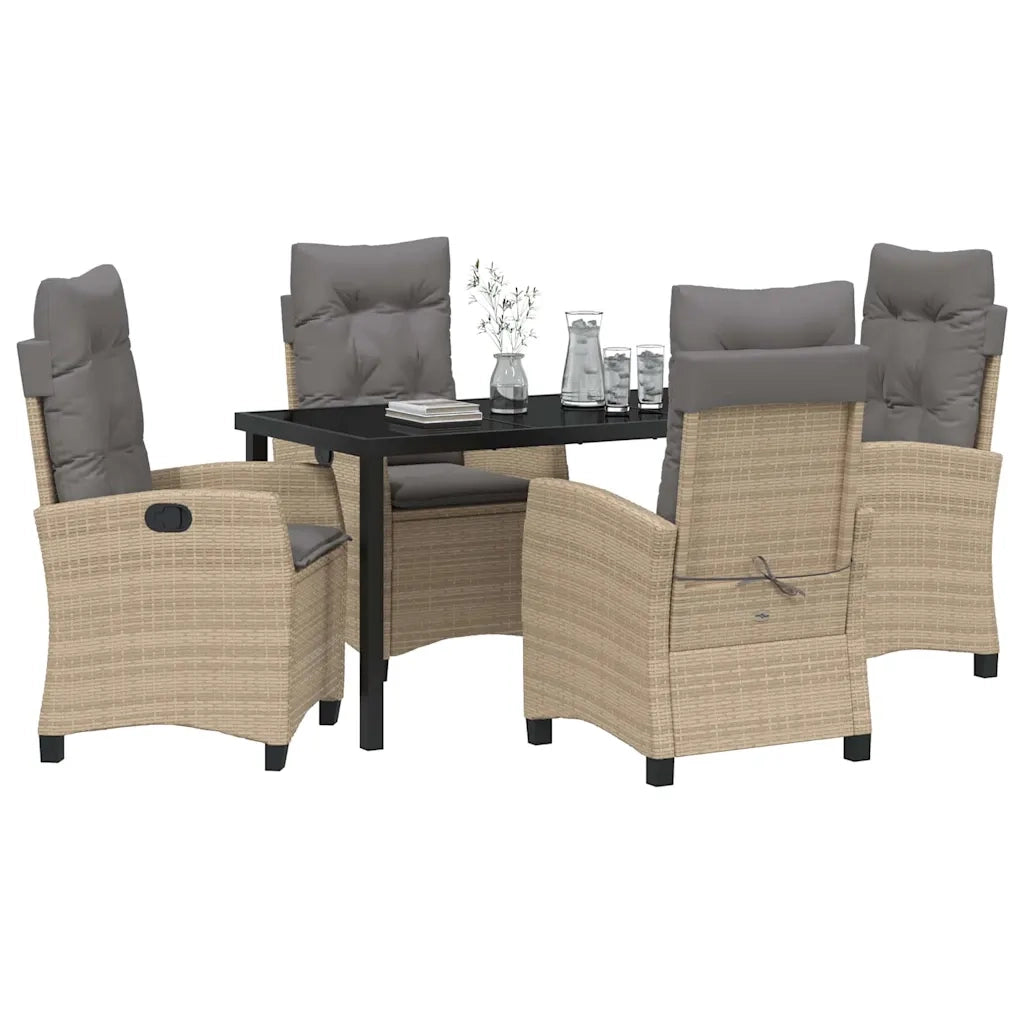 Set da Pranzo per Giardino con cuscino 5 pcs Beige polyrattan