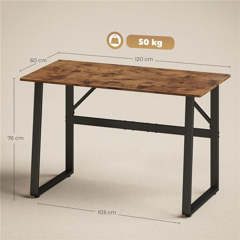 SCRIVANIA PER CAMERA STILE INDUSTRIALE CON ANGOLI ARROTONDATI, IN LEGNO E ACCIAIO, 120X60X76 CM, NERO E MARRONE