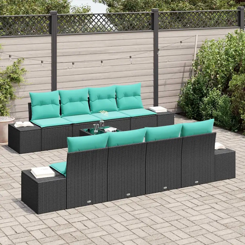 Set Divano da Giardino 9 pz Nero e Turchese polyrattan 3355665