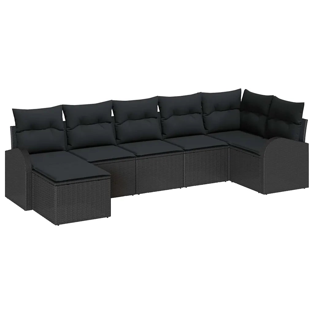 Set Divano da Giardino con cuscino 7 pcs Nero Poly Rattan 3346133
