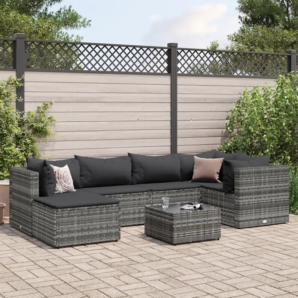 Set Divani da Giardino 7 pz con Cuscini in Polyrattan Grigio 3308218