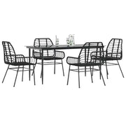 Set Mobili da Pranzo per Giardino 5 pz Nero Polyrattan Vetro 3334439