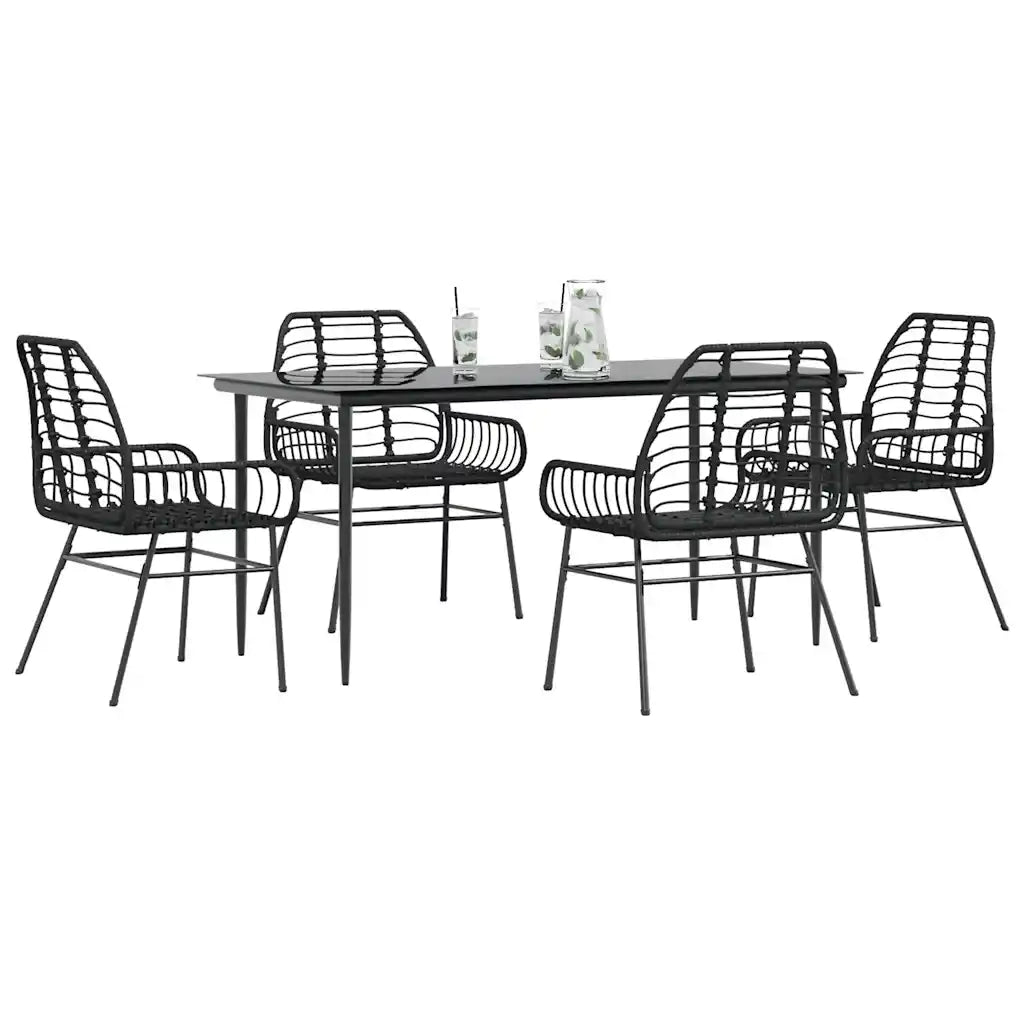 Set Mobili da Pranzo per Giardino 5 pz Nero Polyrattan Vetro 3334439