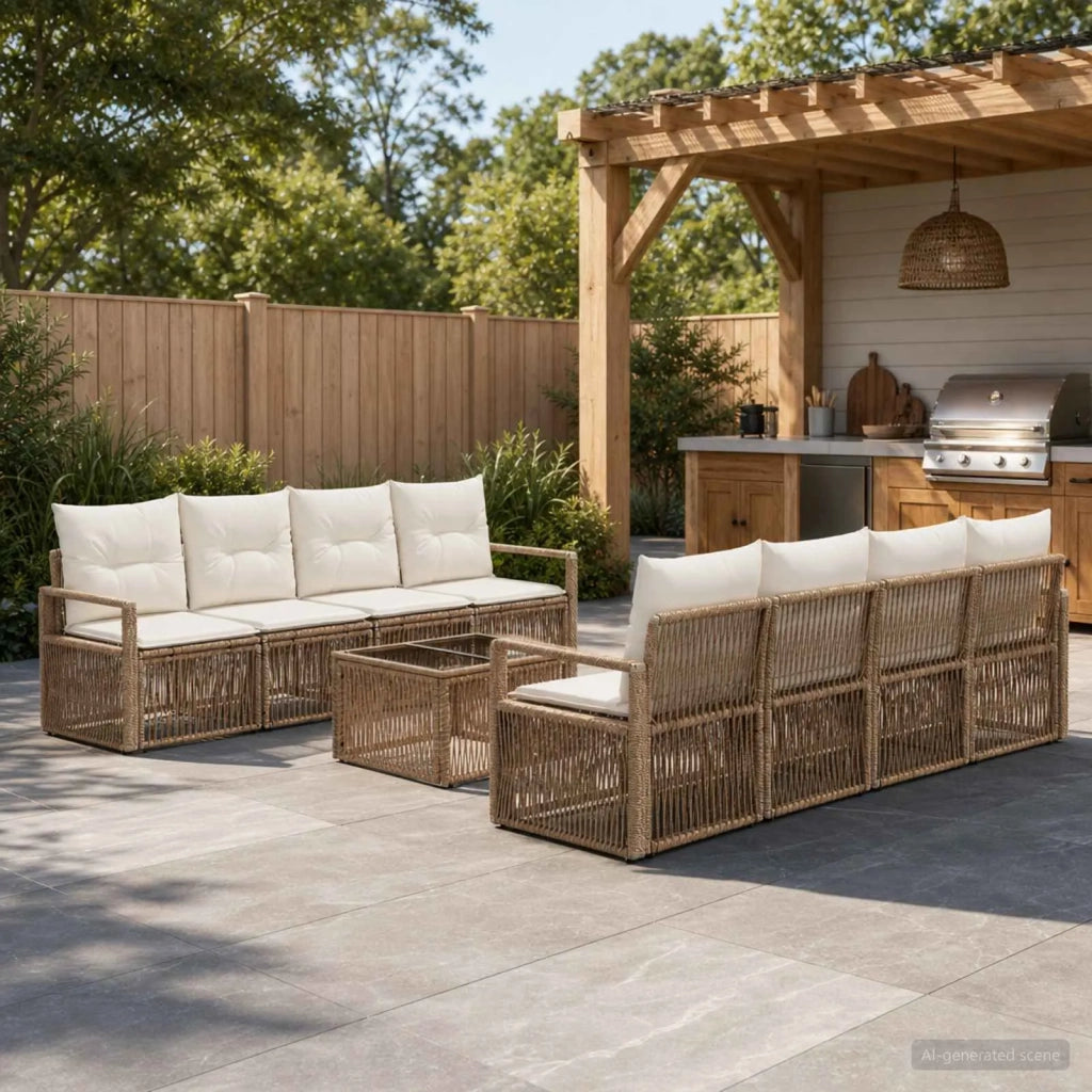 Set Divano da Giardino 9 pz Beige polyrattan 3435657