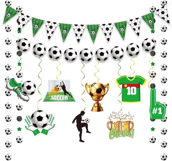 Set di decorazioni per festa di calcio - Set di decorazioni per festa - Decorazioni per festa - Slingue - Bandierine - Figurine di calcio divertenti - Set completo