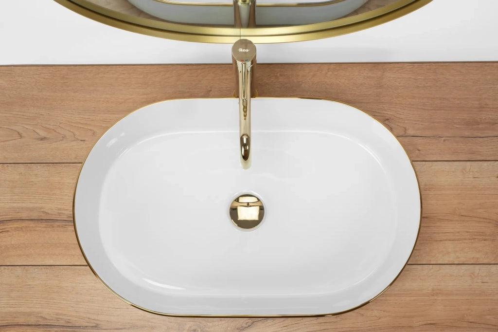 Lavabo Da Appoggio In Ceramica Rea Nadia White Gold Edge