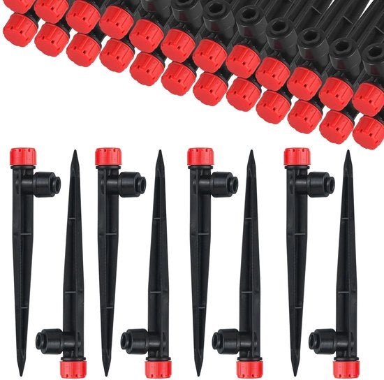 Irrigatore a 360 gradi - Irrigazione per piante in vaso - Regolabile - Ideale per serra - Colore rosso - Regolazione del getto - Adatto per piante in contenitori - Flessibile