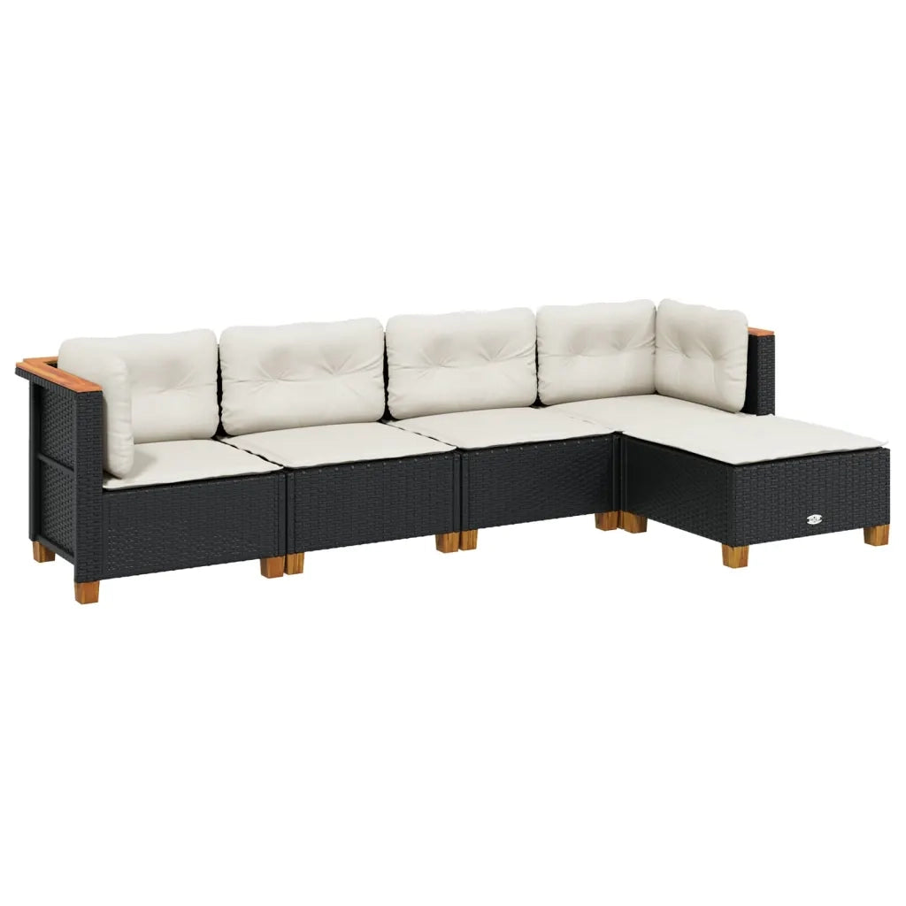 Set Divani da Giardino 5 pz con Cuscini in Polyrattan Nero 3261785