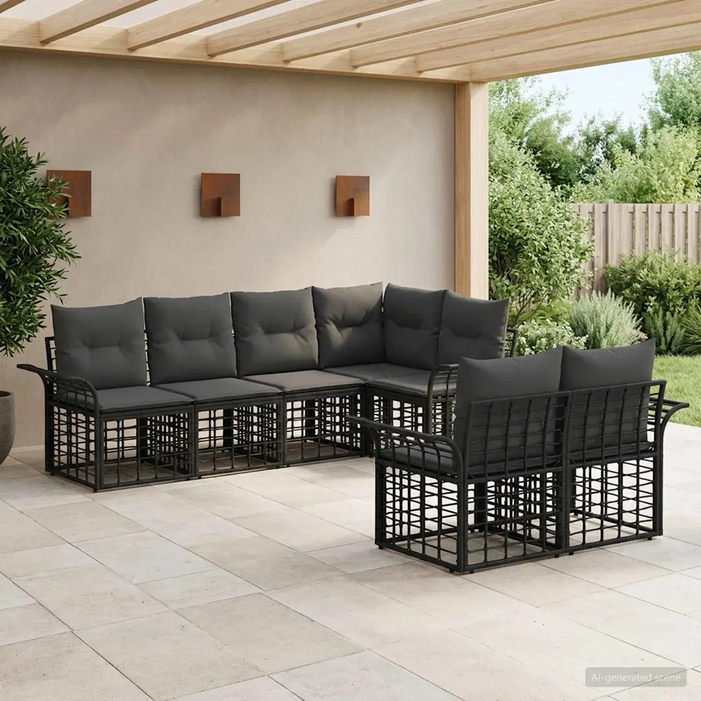 Set di divani da esterno 7 pcs Nero e Grigio scuro Poliestere 3437727